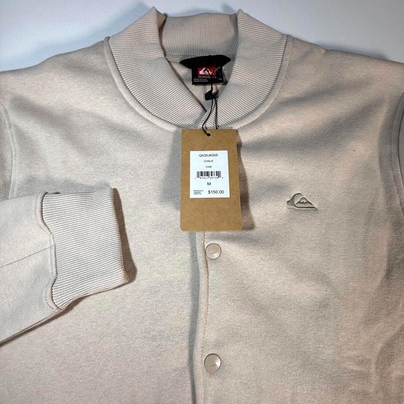 Quiksilver Mens Chalk Varsity Bomber Jacket Tan Beige Snap Front QA35JK005 New M